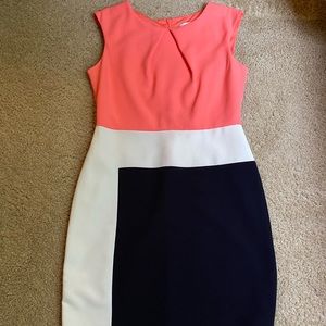 LAST CHANCE Studio One Color-blocked Short Sleeve Coral/White/Navy Dress